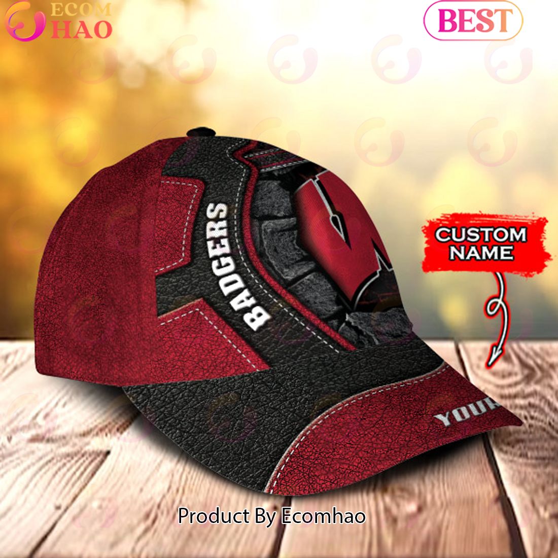 NCAA Wisconsin Badgers Broken Wall Cap Custom Name