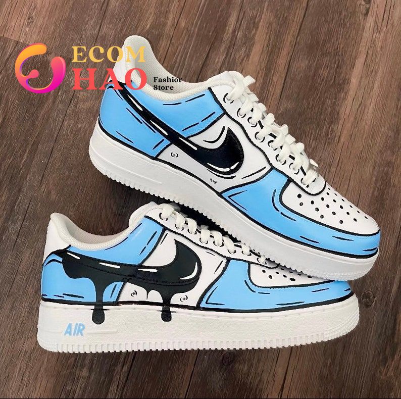 Custom Air Force 1 Cartoon Drip Blue