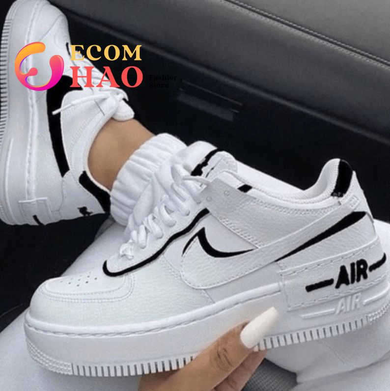 Hand Painted Women’s Custom  Air Force 1 Black And White