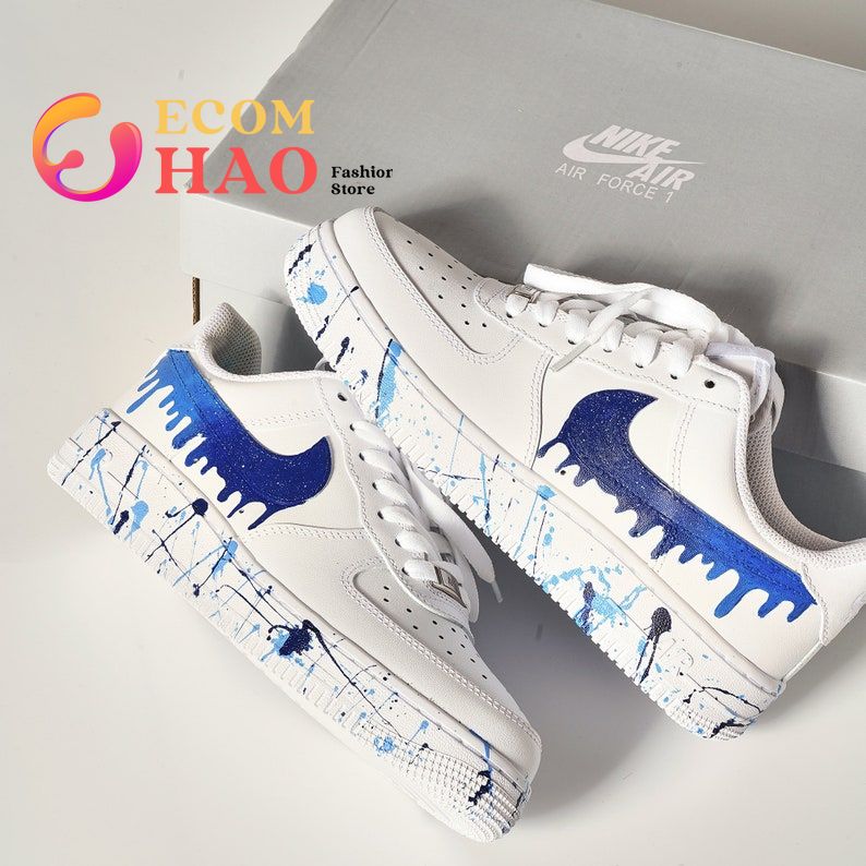 HandPainted Blue Drip Personalized Air Force 1