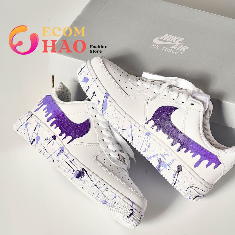 HandPainted Purple Drip CustomPersonalized Air Force 1