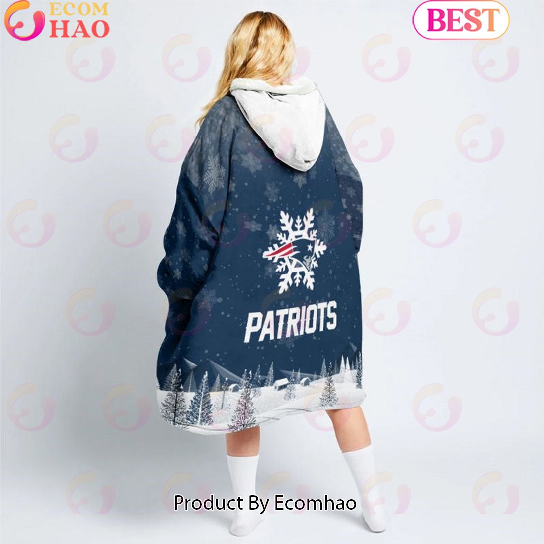 NFL New England Patriots Christmas Oversize Hoodie Sweatshirt Comfy Pullover Blanket