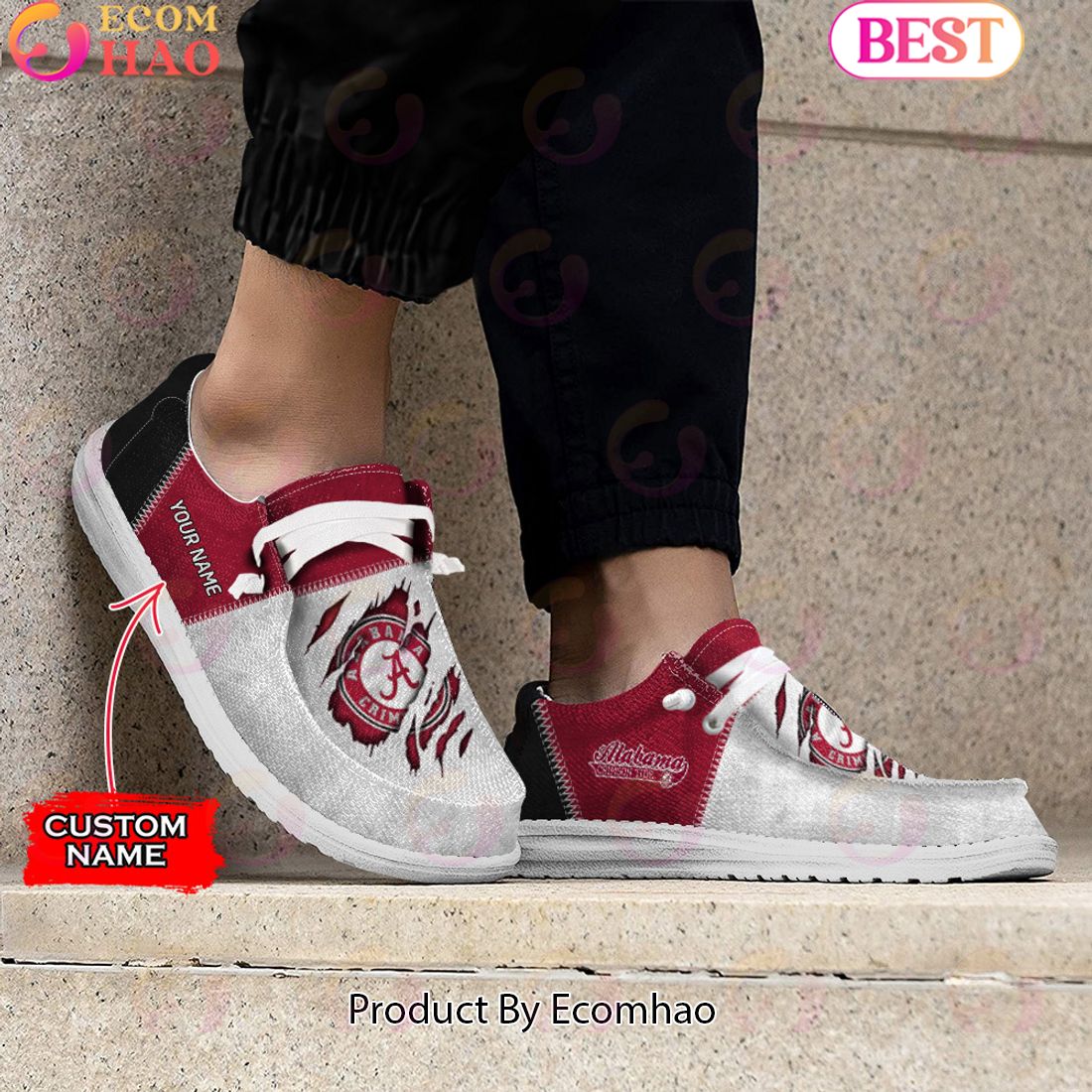 NCAA Alabama Crimson Tide Custom Name Hey Dude Shoes