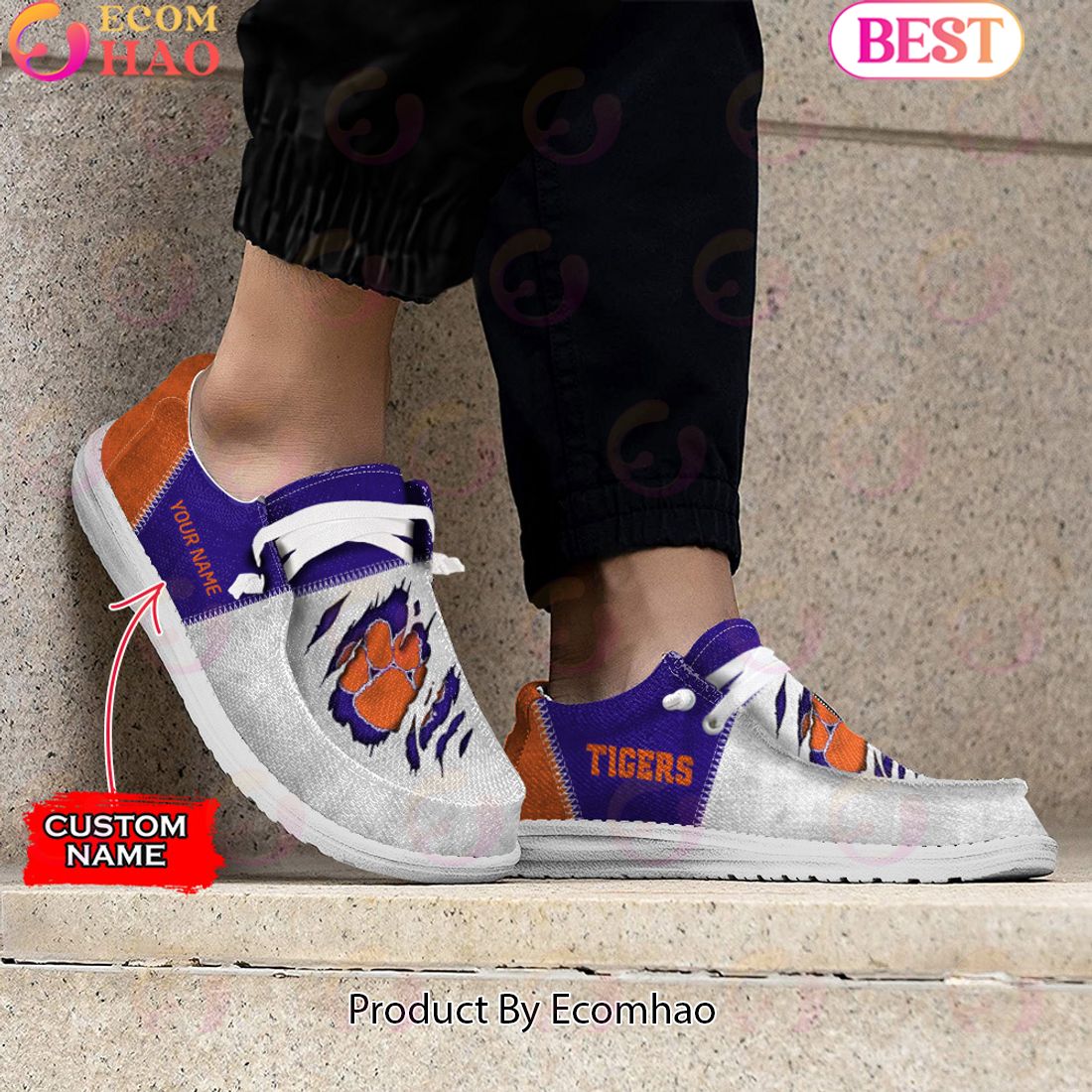 NCAA Clemson Tigers Custom Name Hey Dude Shoes