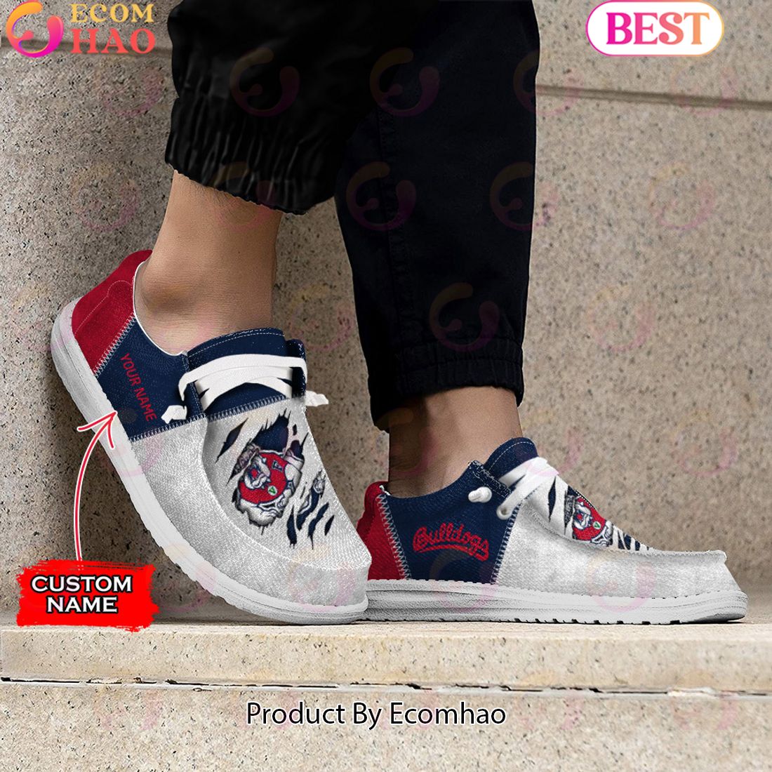 NCAA Fresno State Bulldogs Custom Name Hey Dude Shoes