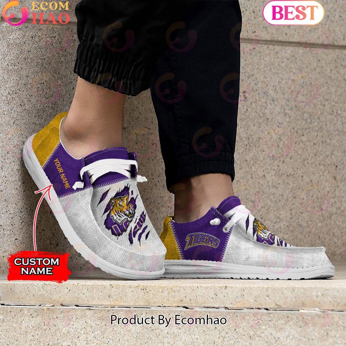 NCAA LSU Tigers Custom Name Hey Dude Shoes