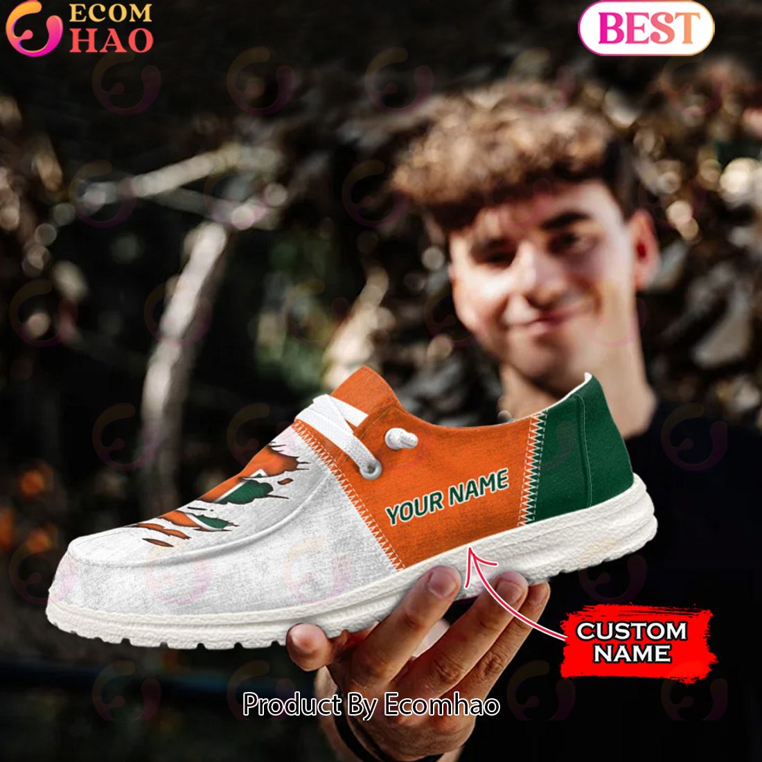 NCAA Miami Hurricanes Custom Name Hey Dude Shoes