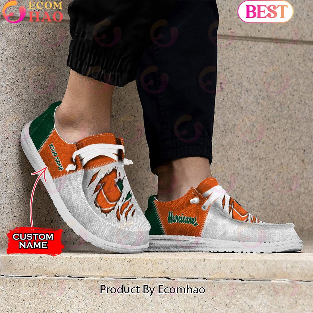 NCAA Miami Hurricanes Custom Name Hey Dude Shoes