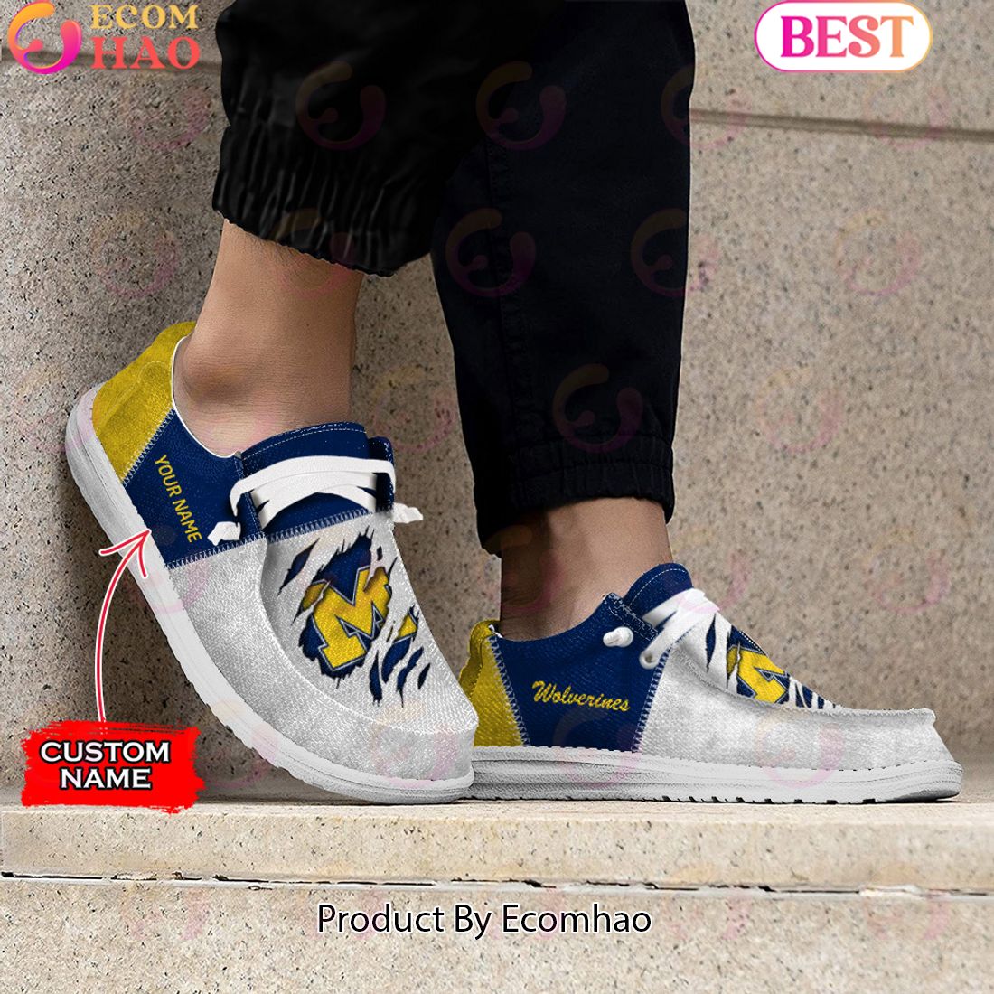 NCAA Michigan Wolverines Custom Name Hey Dude Shoes