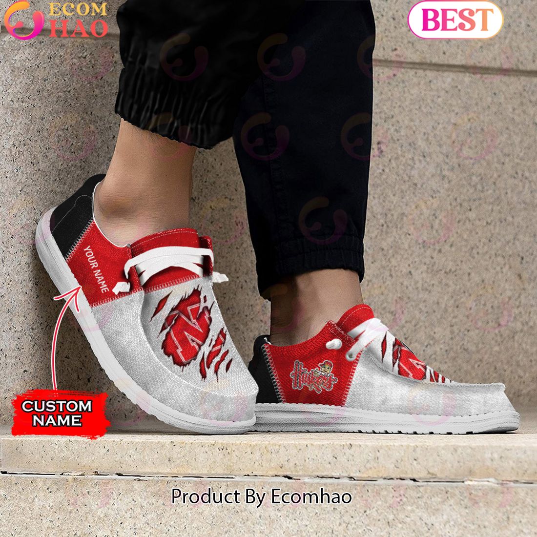 NCAA Nebraska Cornhuskers Custom Name Hey Dude Shoes