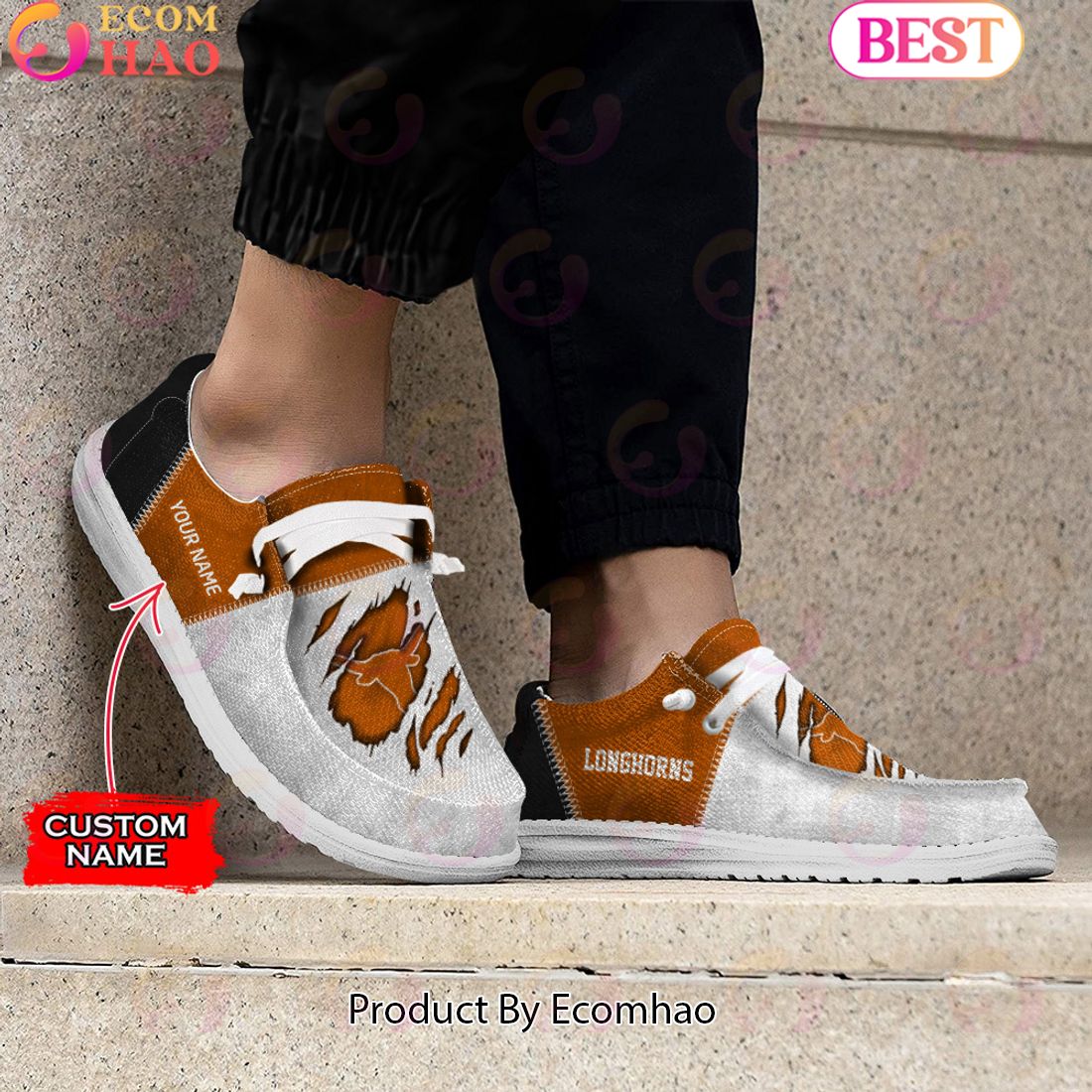 NCAA Texas Longhorns Custom Name Hey Dude Shoes