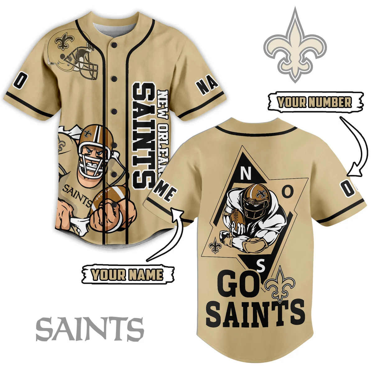 Personalized Go Saints New Orleans Saints Baseball Jersey