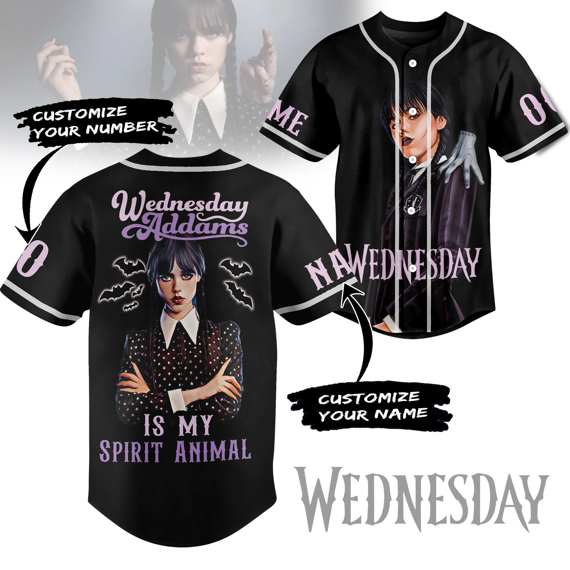 Personalized Wednesday Addams Is My Spirit Animal Baseball Jersey