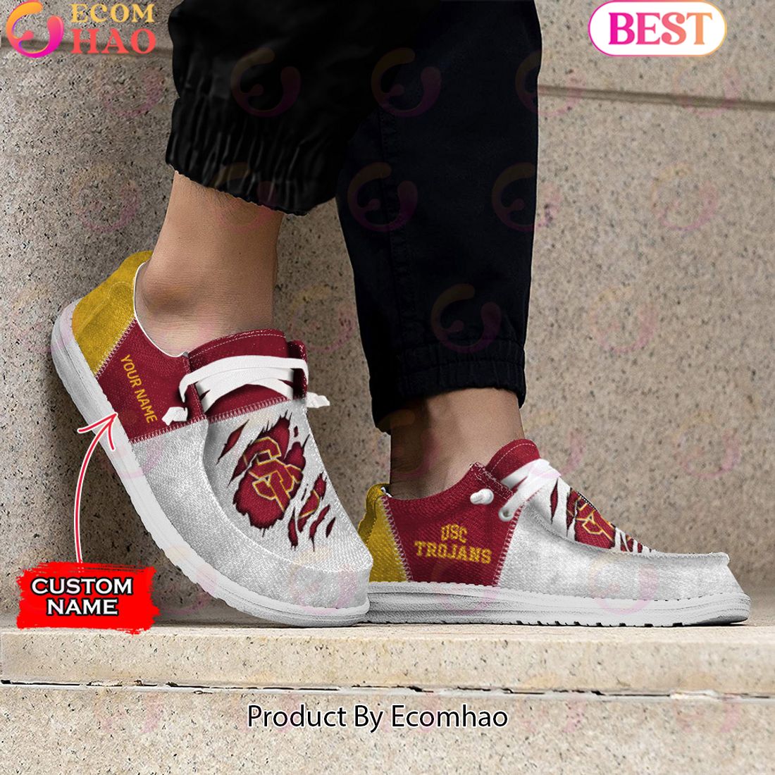 NCAA USC Trojans Custom Name Hey Dude Shoes