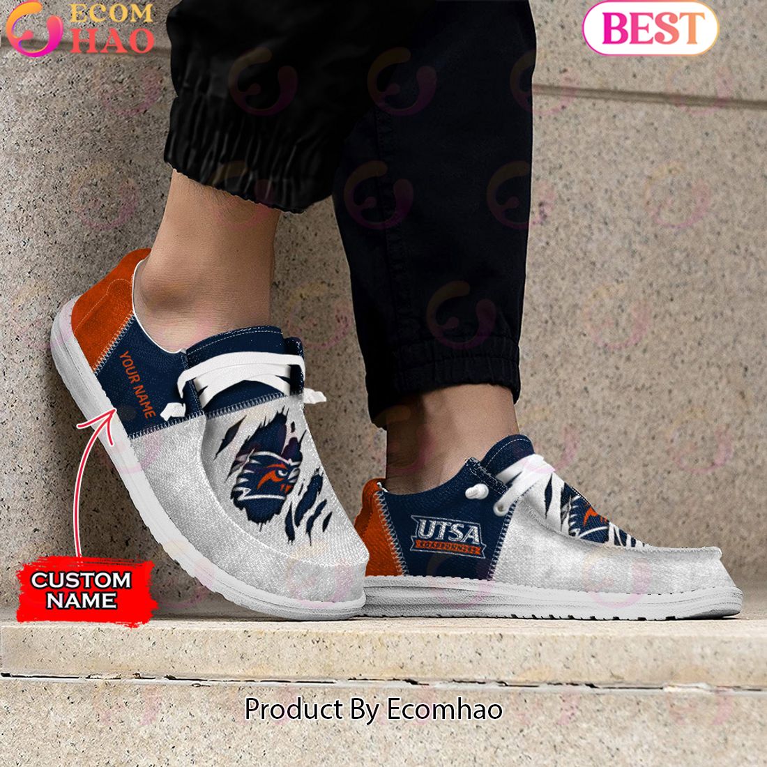 NCAA UTSA Roadrunners Custom Name Hey Dude Shoes