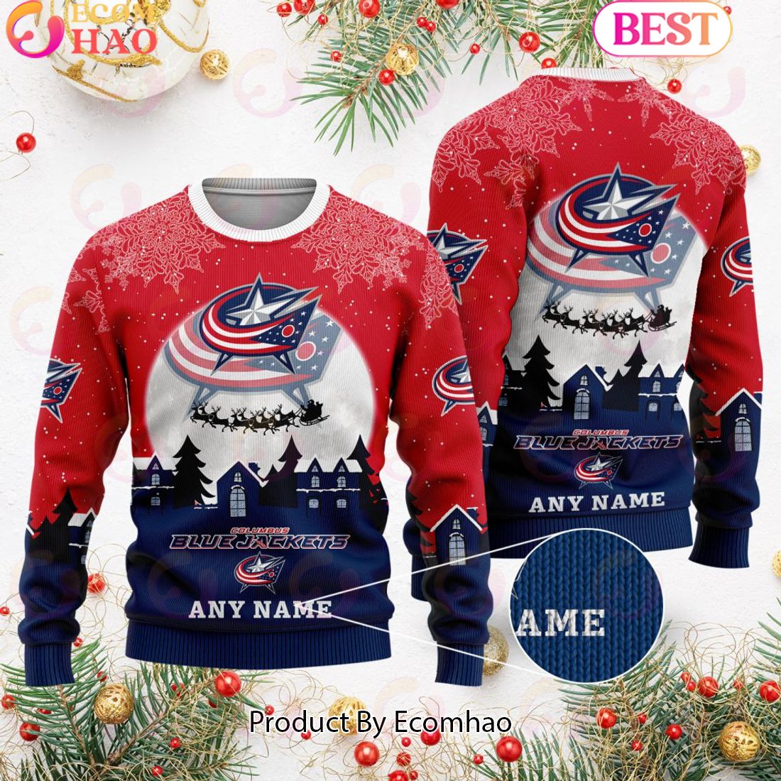 Custom Name NHL Columbus Blue Jackets Special Christmas Ugly Sweater Design