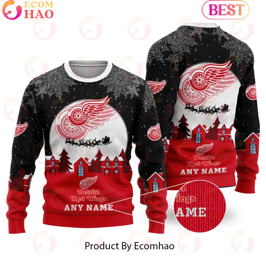 Custom Name NHL Detroit Red Wings Special Christmas Ugly Sweater Design