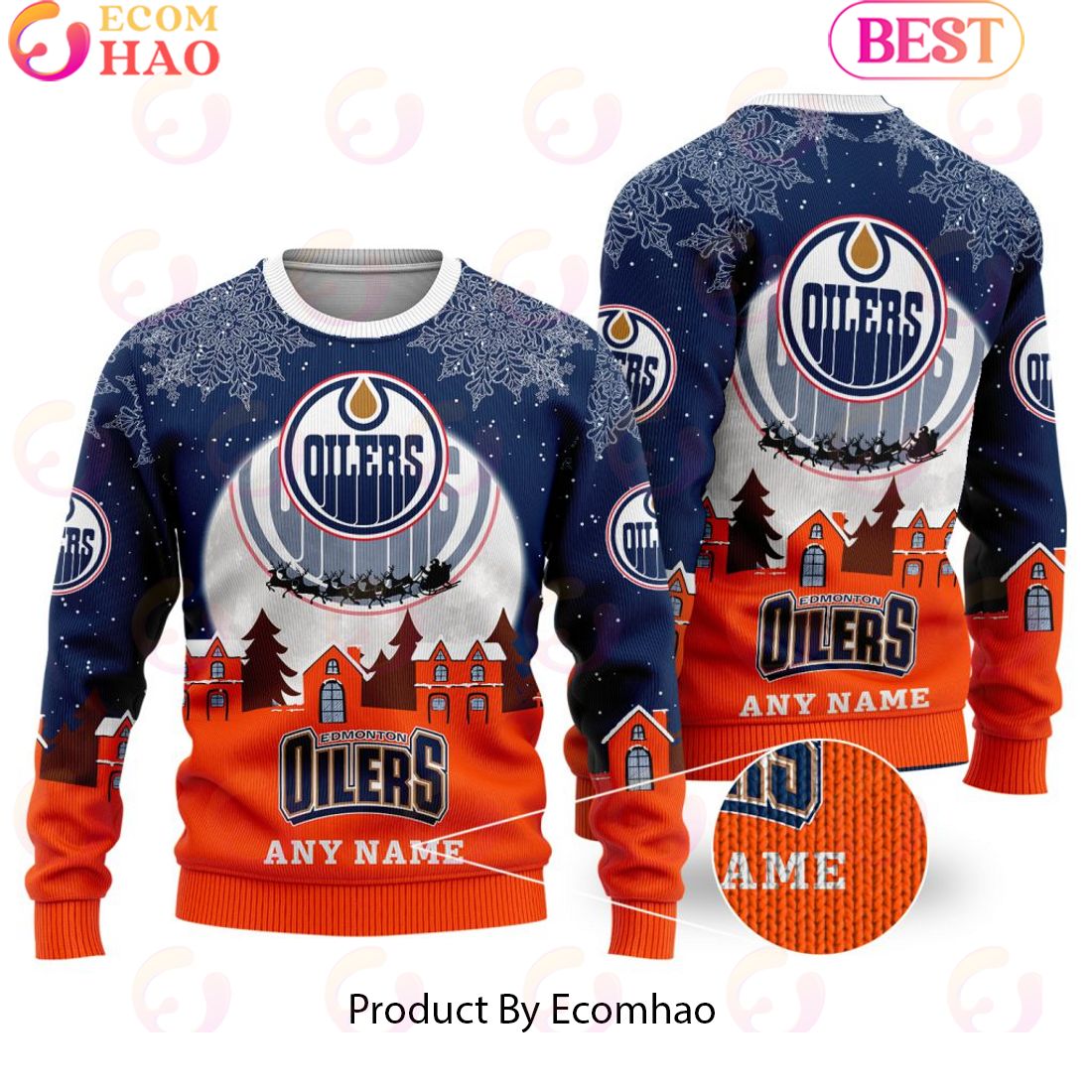 Custom Name NHL Edmonton Oilers Special Christmas Ugly Sweater Design