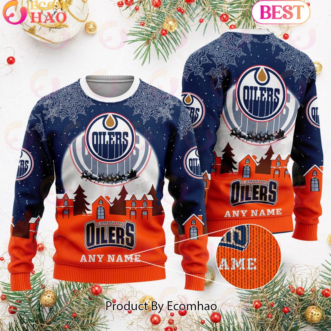 Custom Name NHL Edmonton Oilers Special Christmas Ugly Sweater Design