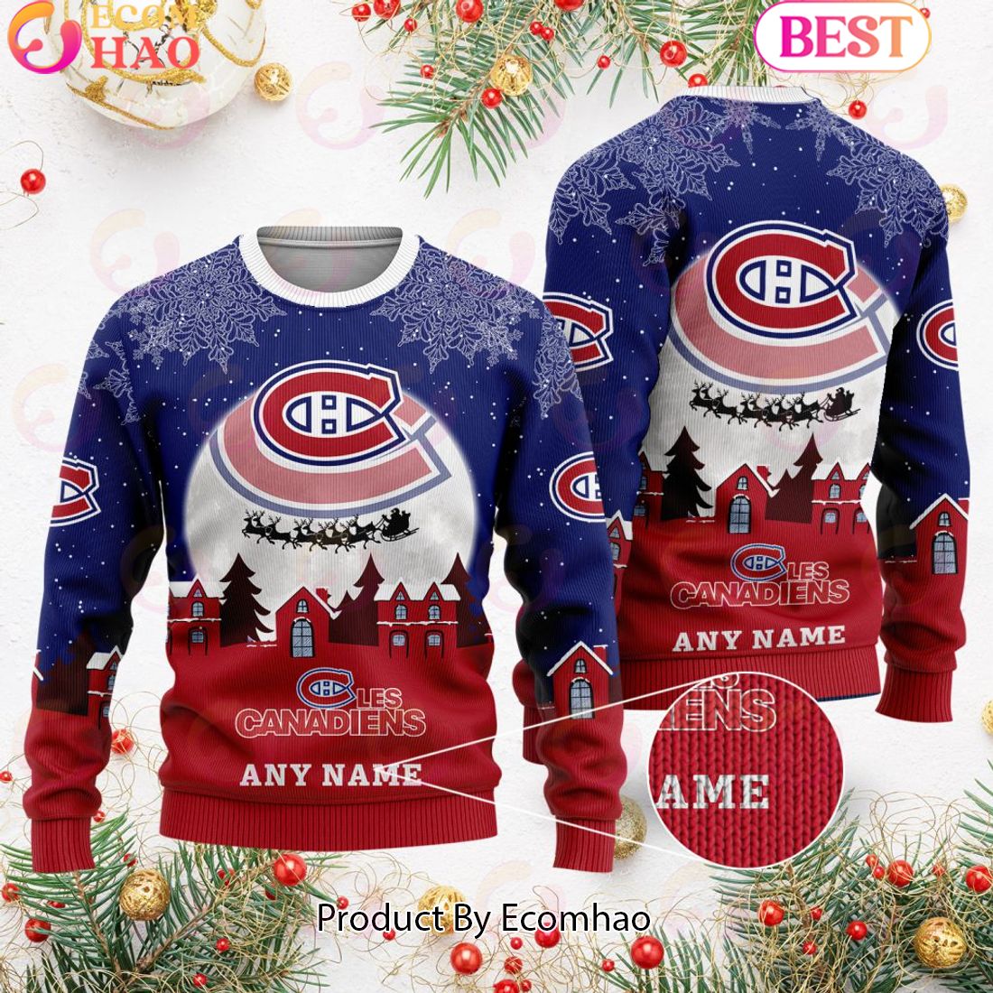 Custom Name NHL Montreal Canadiens Special Christmas Ugly Sweater Design