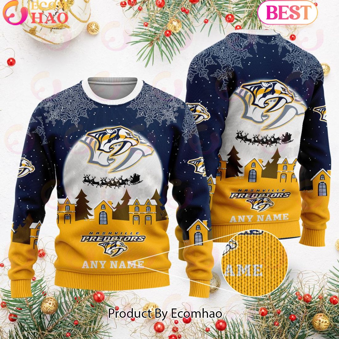 Custom Name NHL Nashville Predators Special Christmas Ugly Sweater Design