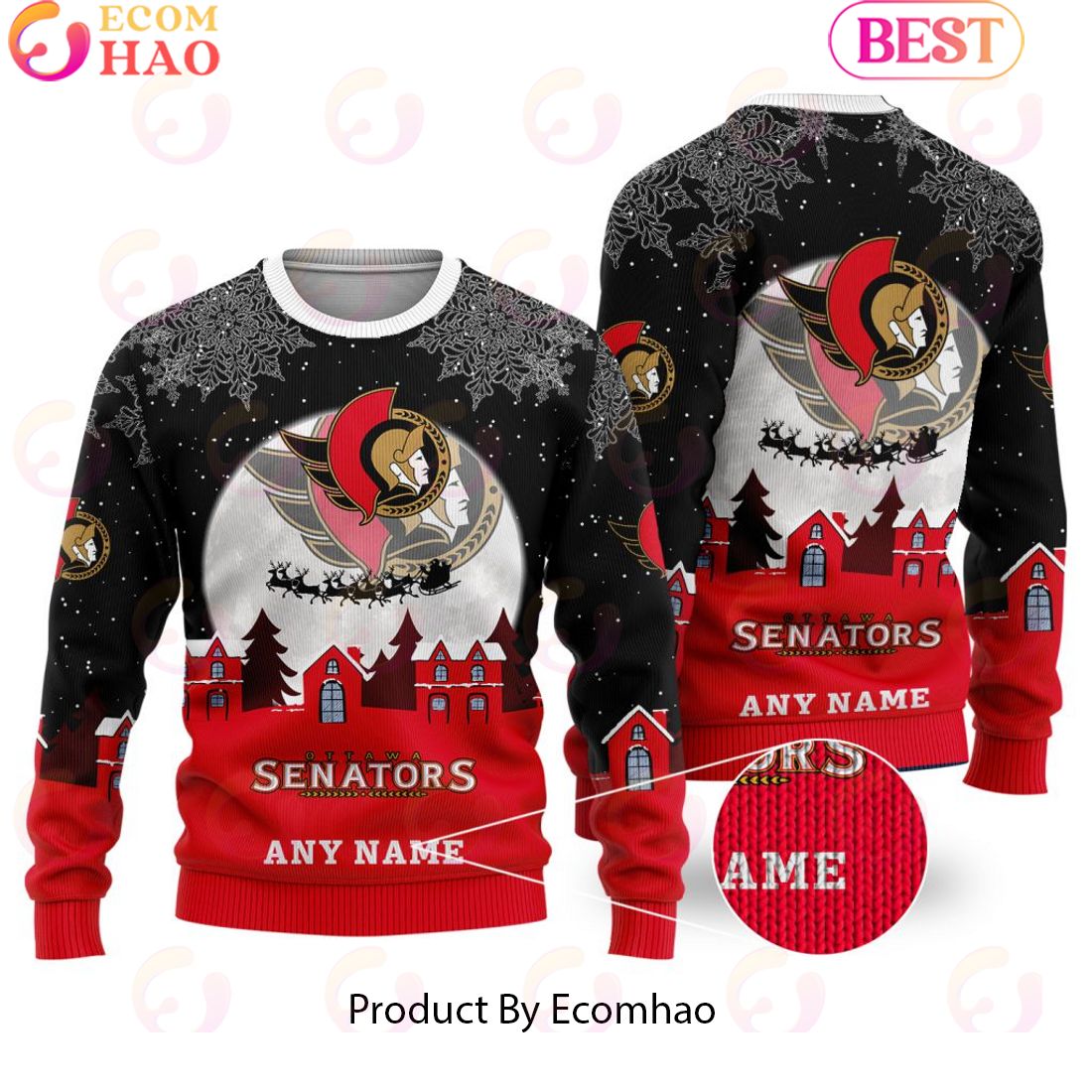 Custom Name NHL Ottawa Senators Special Christmas Ugly Sweater Design