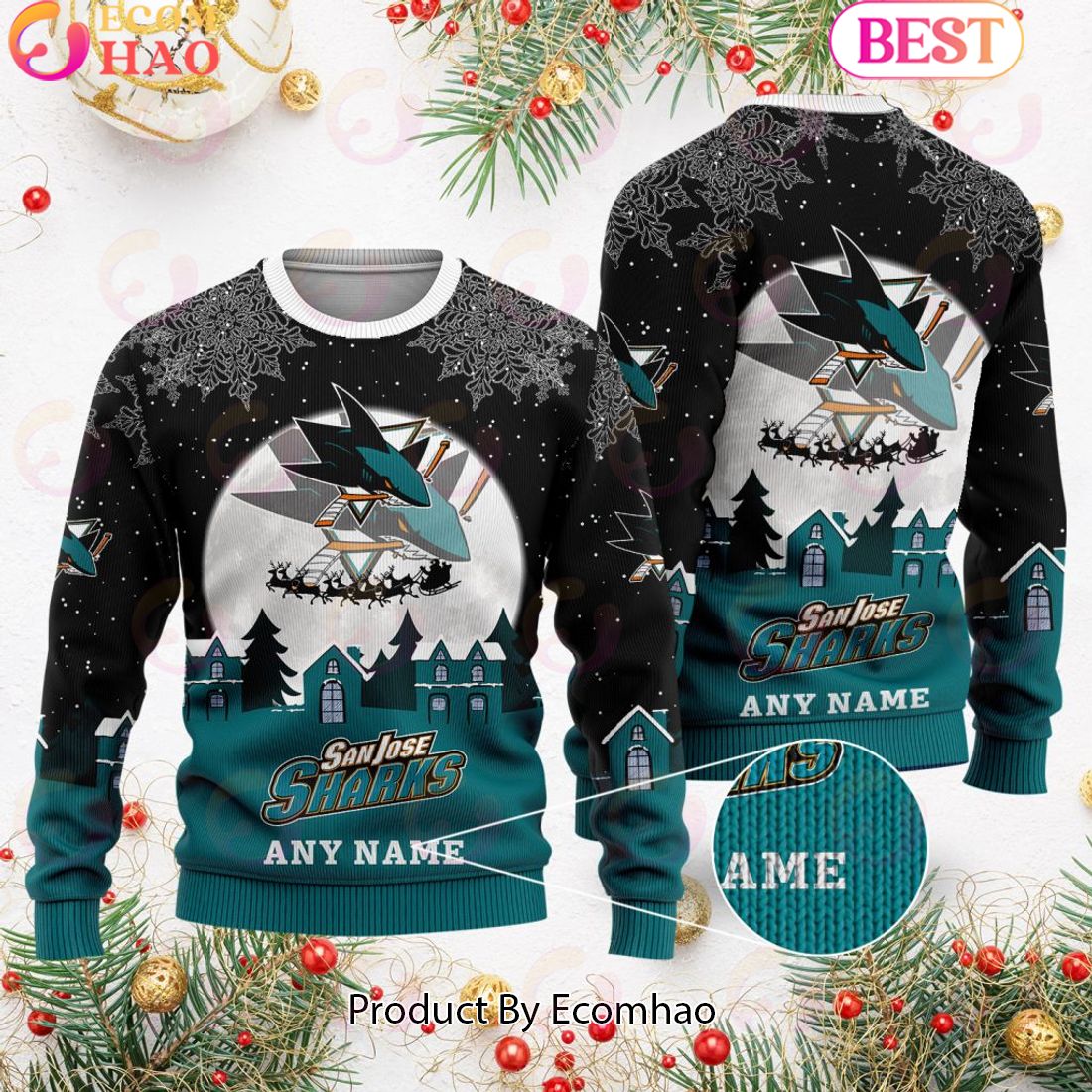 Custom Name NHL San Jose Sharks Special Christmas Ugly Sweater Design