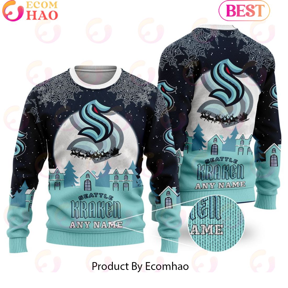 Custom Name NHL Seattle Kraken Special Christmas Ugly Sweater Design