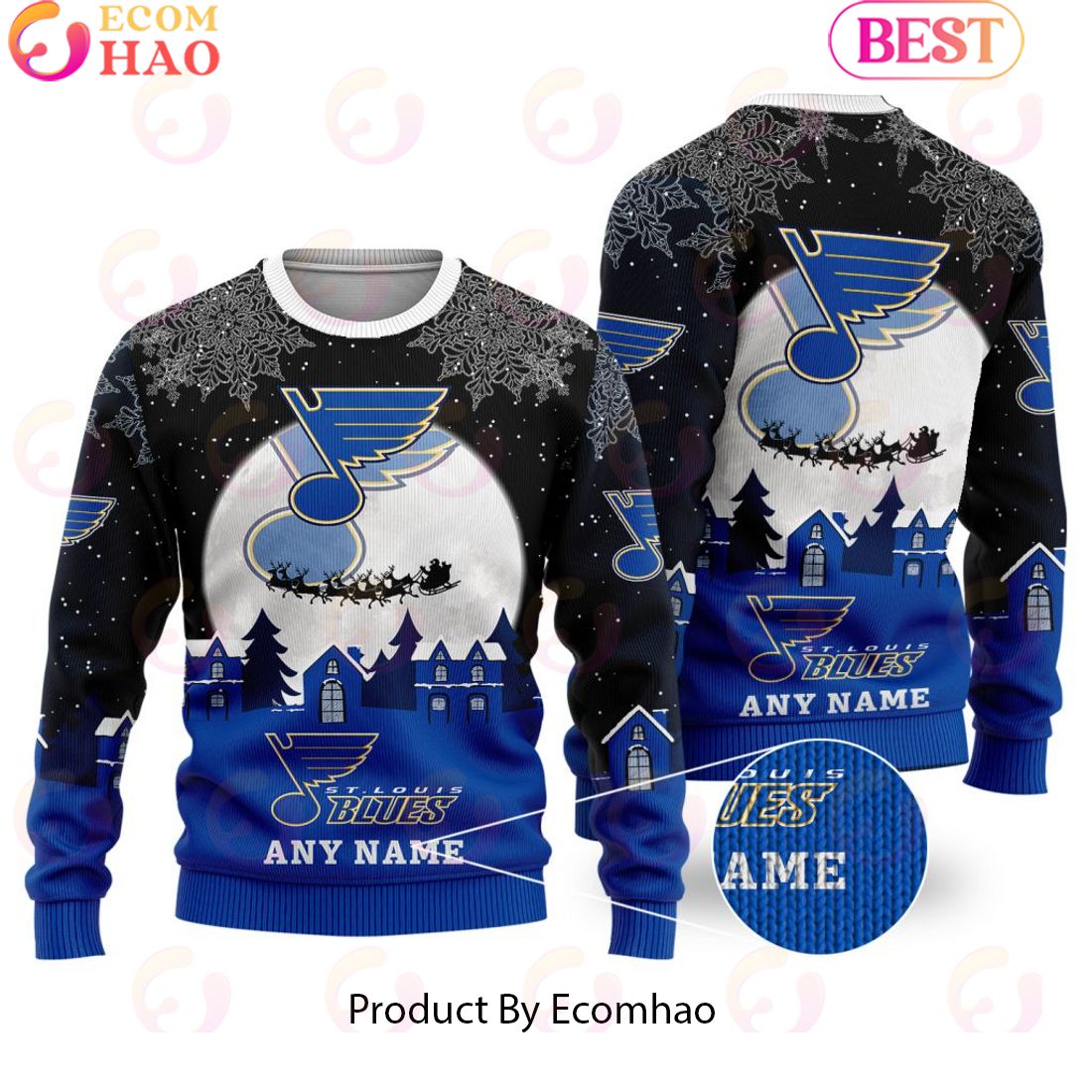 Custom Name NHL St. Louis Blues Special Christmas Ugly Sweater Design