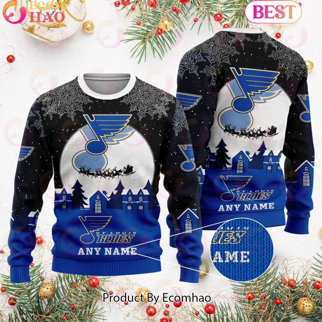 Custom Name NHL St. Louis Blues Special Christmas Ugly Sweater Design