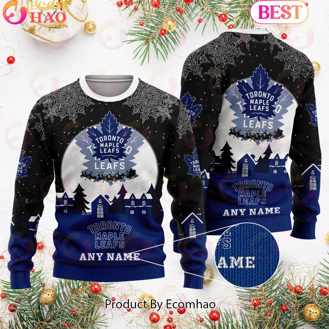 Custom Name NHL Toronto Maple Leafs Special Christmas Ugly Sweater Design