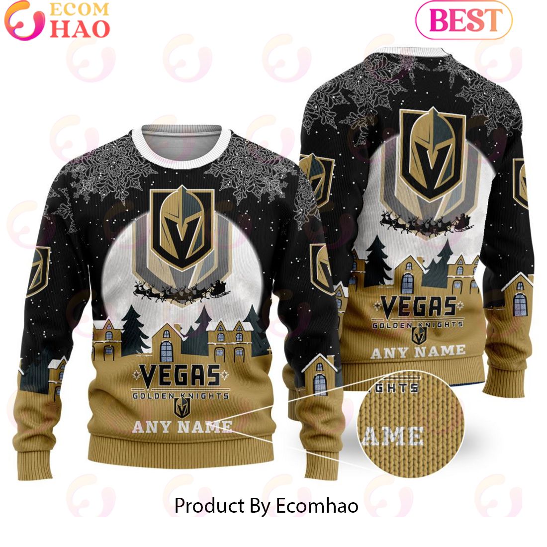 Custom Name NHL Vegas Golden Knights Special Christmas Ugly Sweater Design