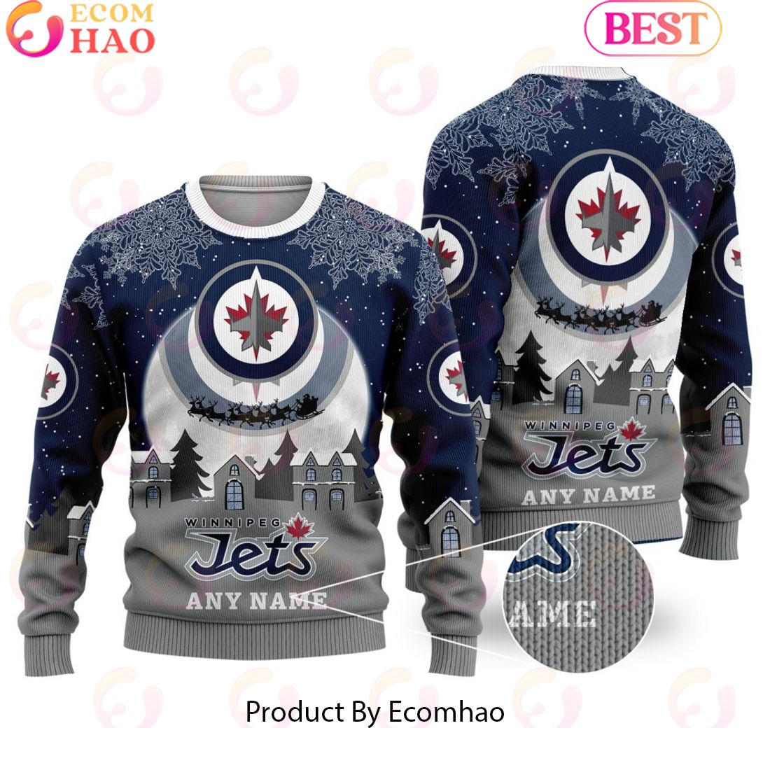 Custom Name NHL Winnipeg Jets Special Christmas Ugly Sweater Design