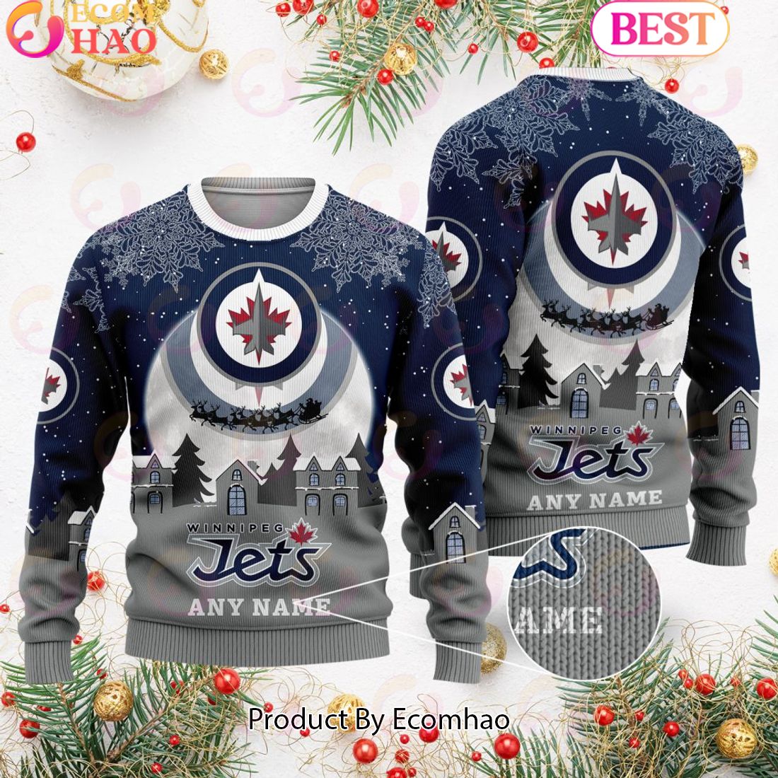 Custom Name NHL Winnipeg Jets Special Christmas Ugly Sweater Design