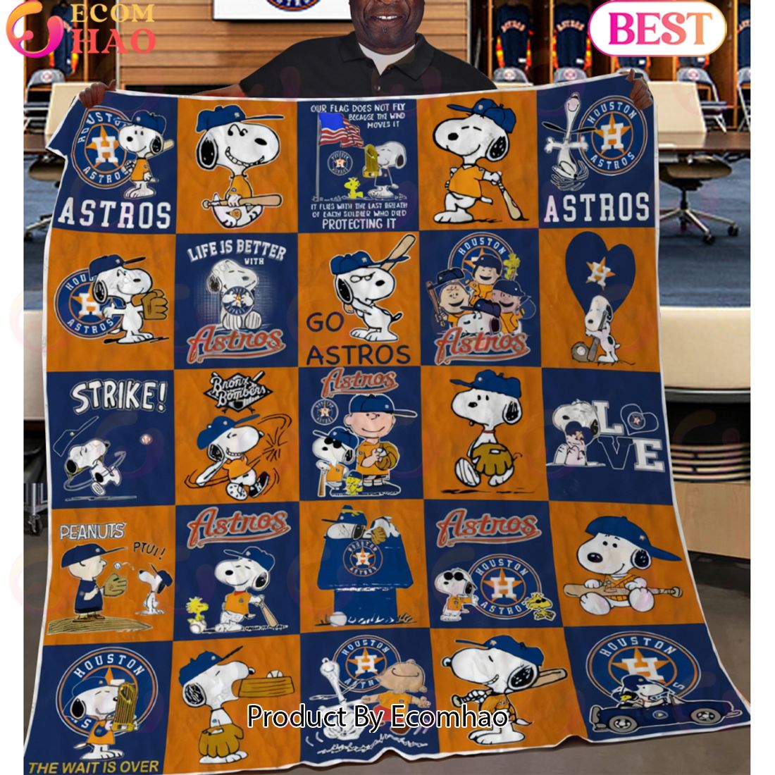 Go Astros Peanuts Strike Houston Astros Fleece Blanket