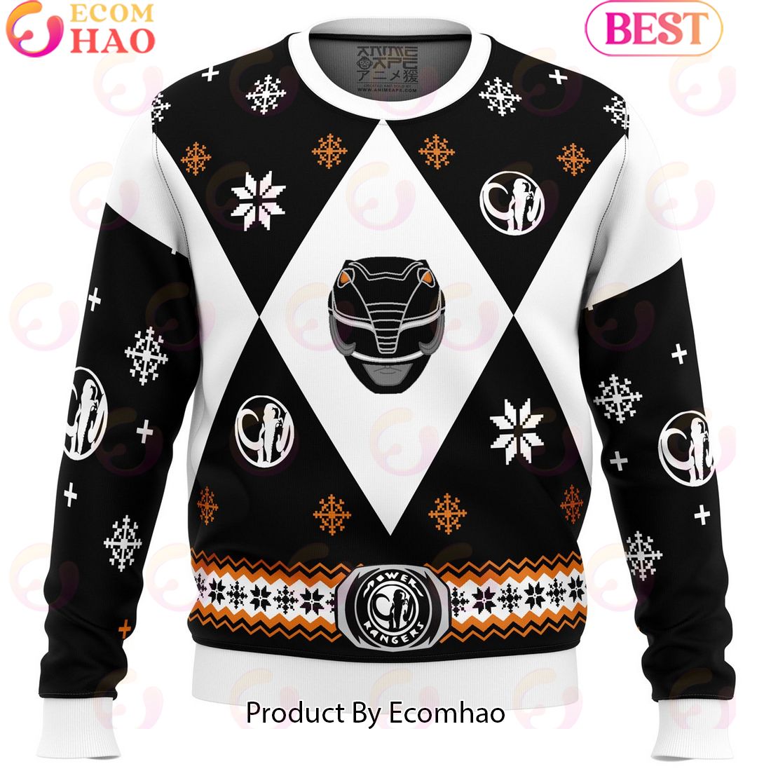 Mighty Morphin Power Rangers Black Ugly Christmas Sweater