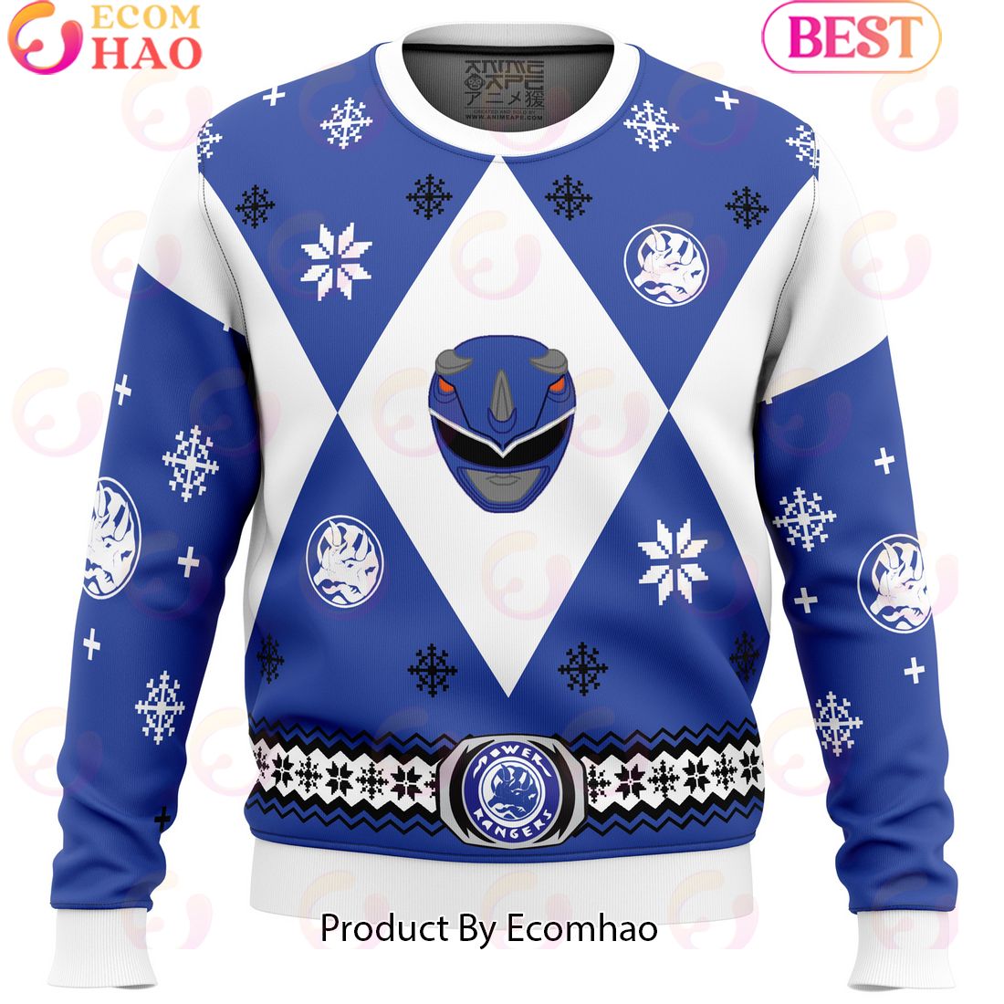 Mighty Morphin Power Rangers Blue Ugly Christmas Sweater