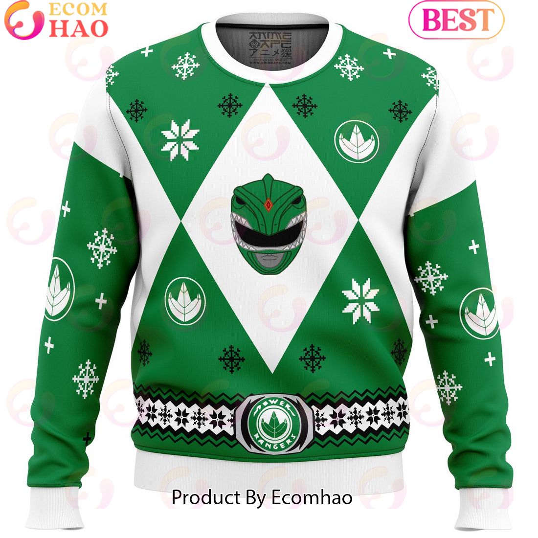 Mighty Morphin Power Rangers Green Ugly Christmas Sweater