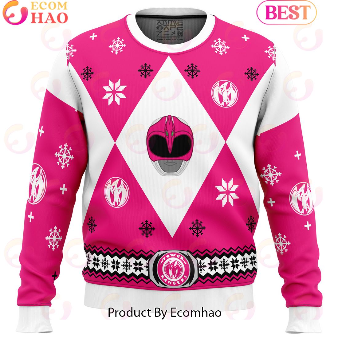 Mighty Morphin Power Rangers Pink Ugly Christmas Sweater