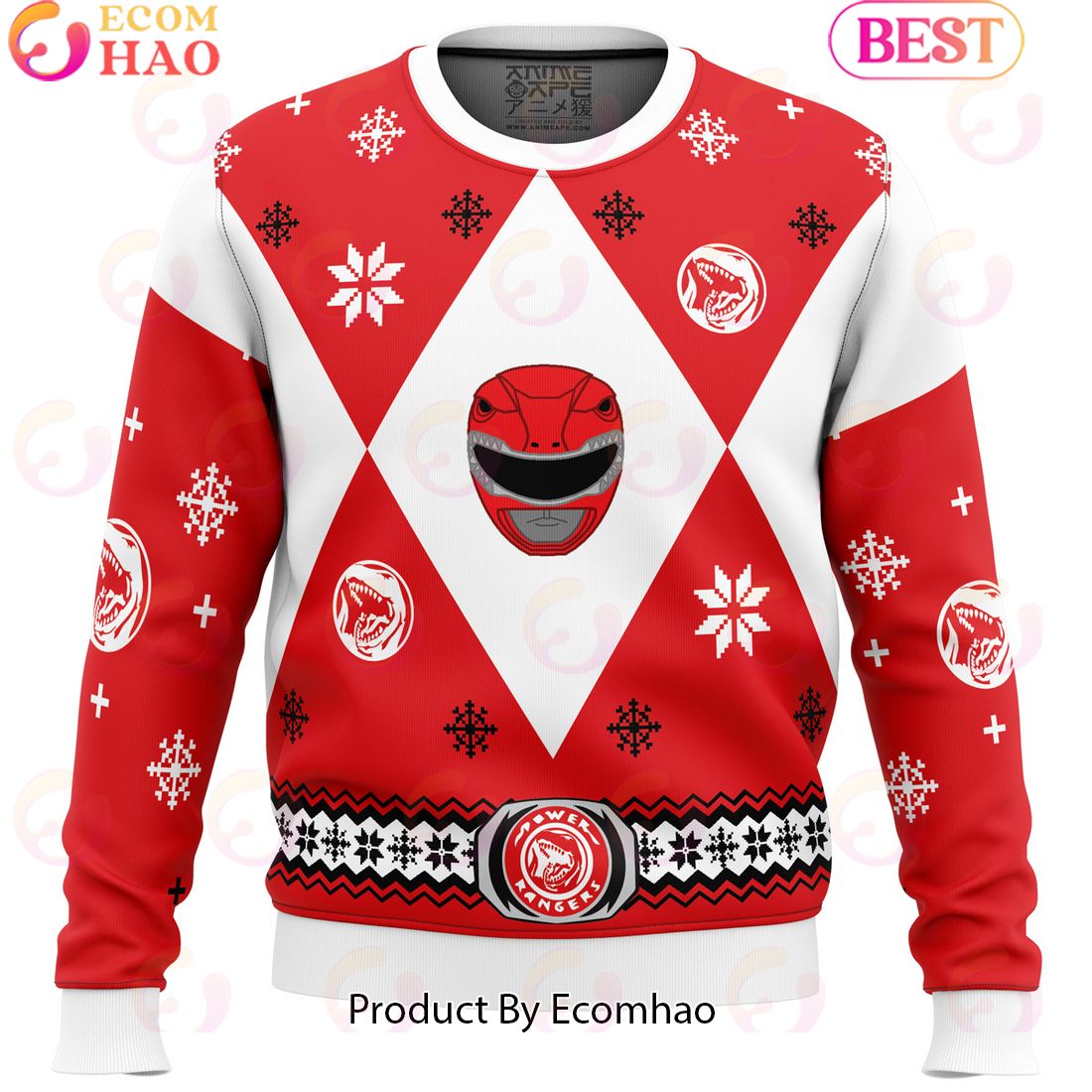 Mighty Morphin Power Rangers Red Ugly Christmas Sweater