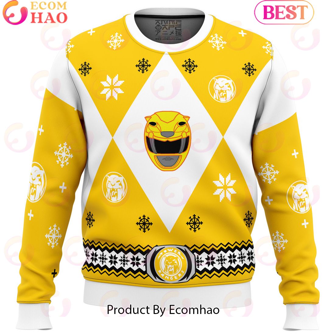 Mighty Morphin Power Rangers Yellow Ugly Christmas Sweater