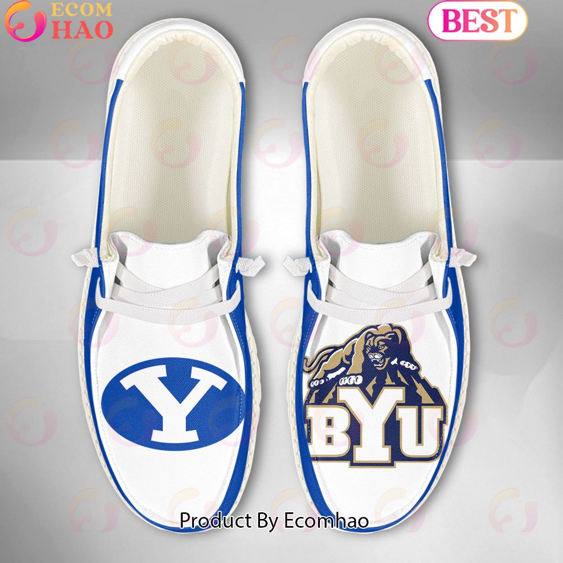 NCAA BYU Cougars Mascot Design Custom Name Hey Dude Shoes