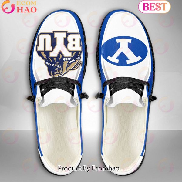 NCAA BYU Cougars Mascot Design Custom Name Hey Dude Shoes