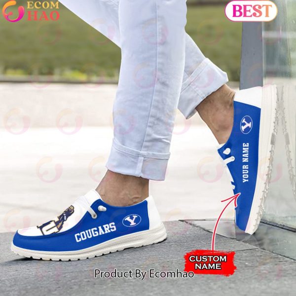 NCAA BYU Cougars Mascot Design Custom Name Hey Dude Shoes
