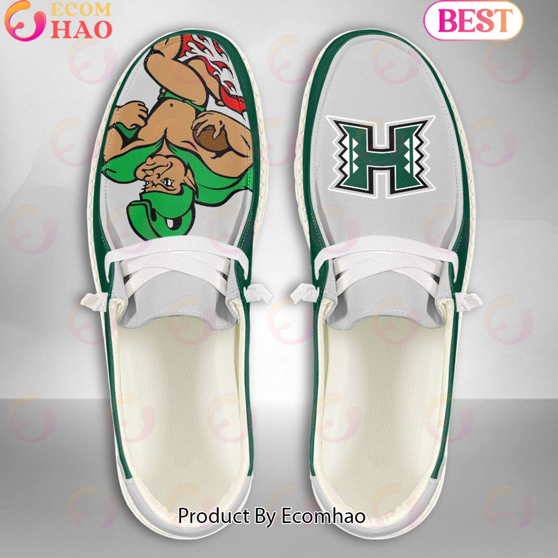 NCAA Hawaii Rainbow Warriors Mascot Design Custom Name Hey Dude Shoes