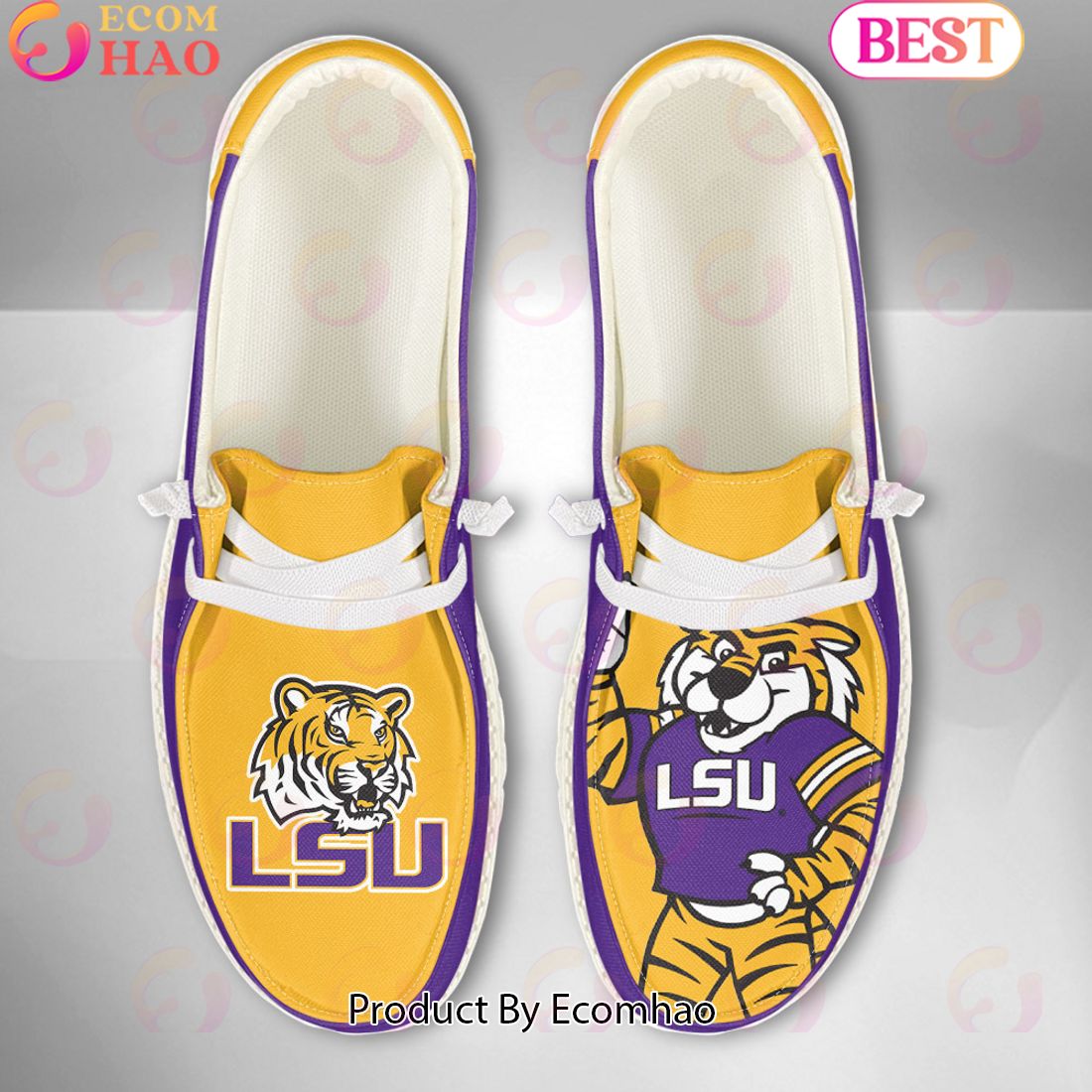 NCAA LSU Tigers Mascot Design Custom Name Hey Dude Shoes