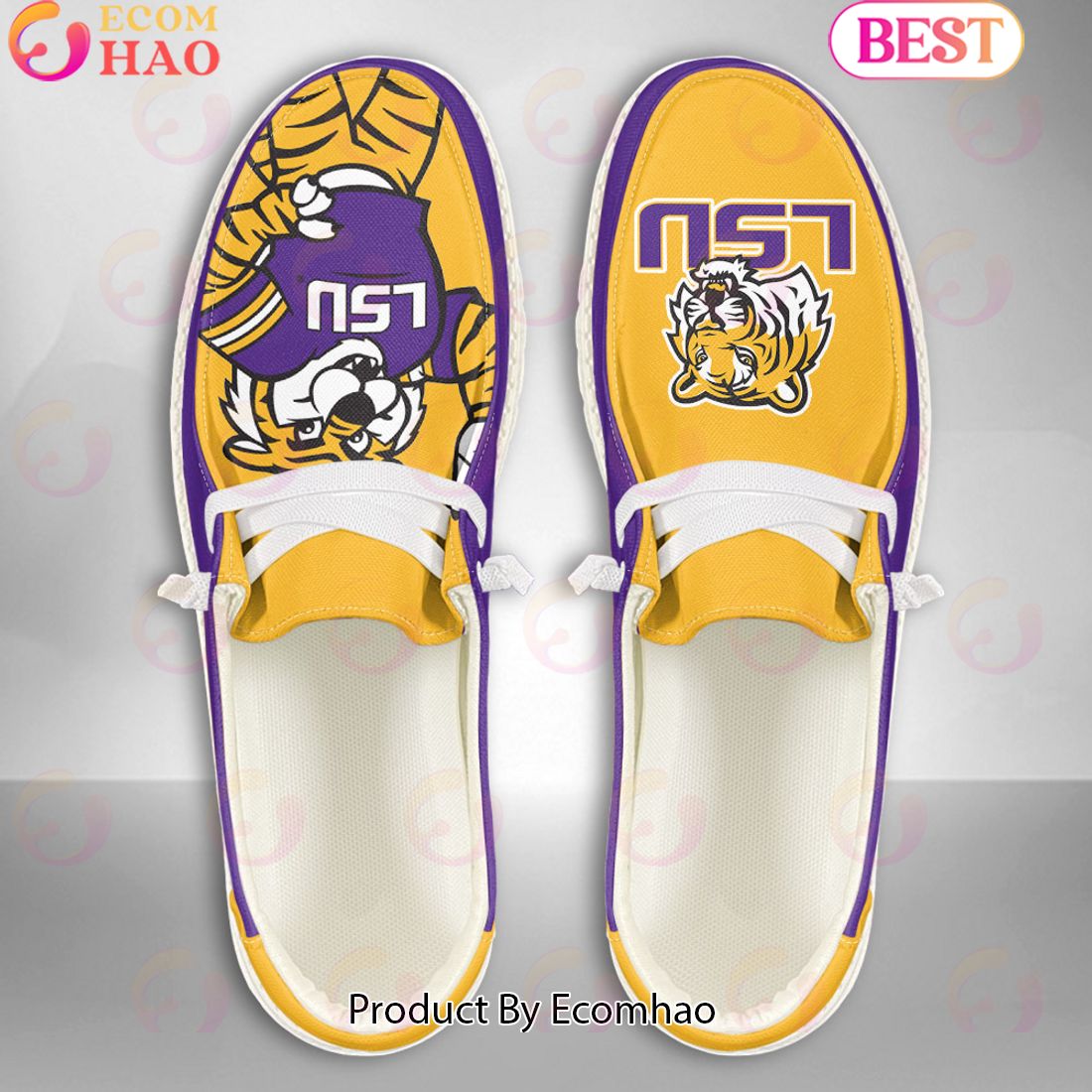 NCAA LSU Tigers Mascot Design Custom Name Hey Dude Shoes