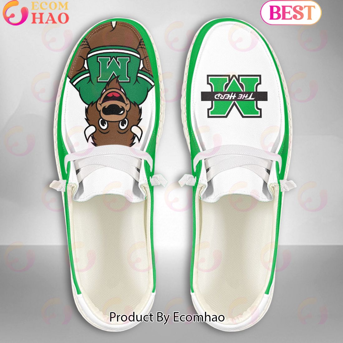 NCAA Marshall Thundering Herd Mascot Design Custom Name Hey Dude Shoes