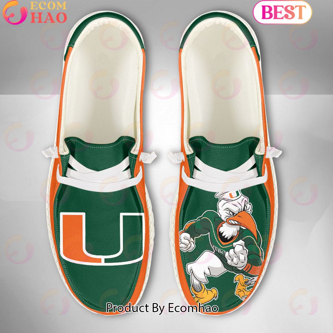 NCAA Miami Hurricanes Mascot Design Custom Name Hey Dude Shoes