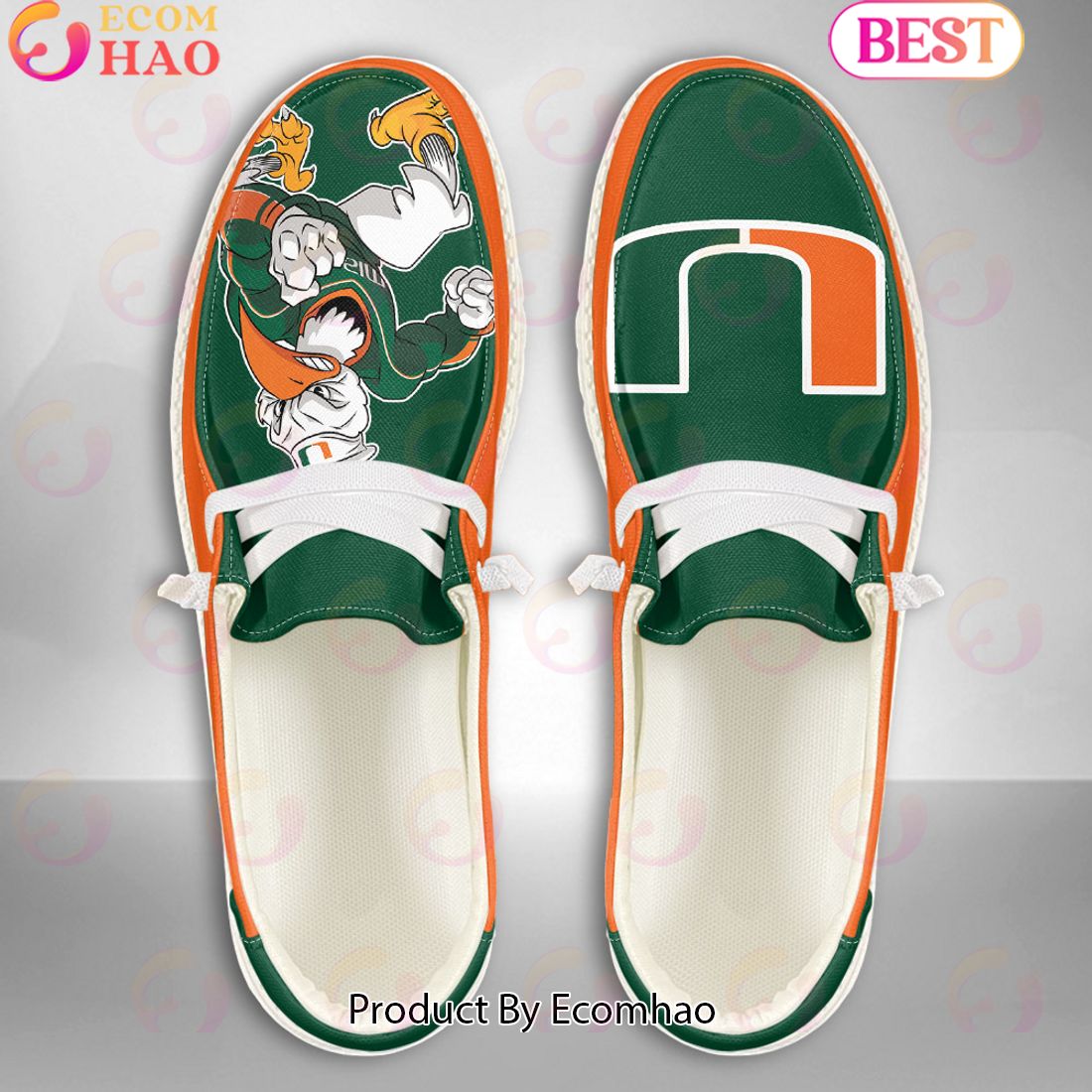 NCAA Miami Hurricanes Mascot Design Custom Name Hey Dude Shoes